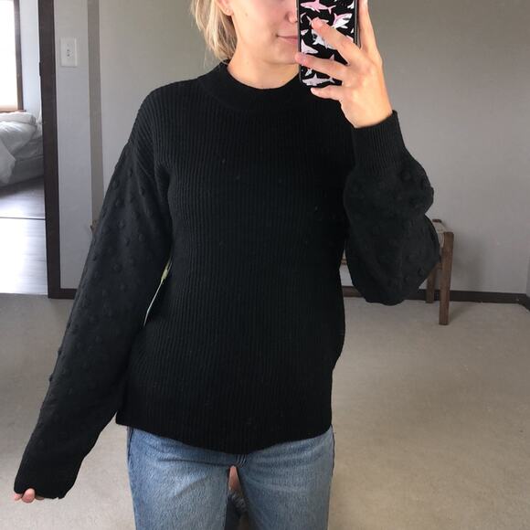 Cece: Mock Neck Knit Polkadot Black Sweater - Picture 1 of 6